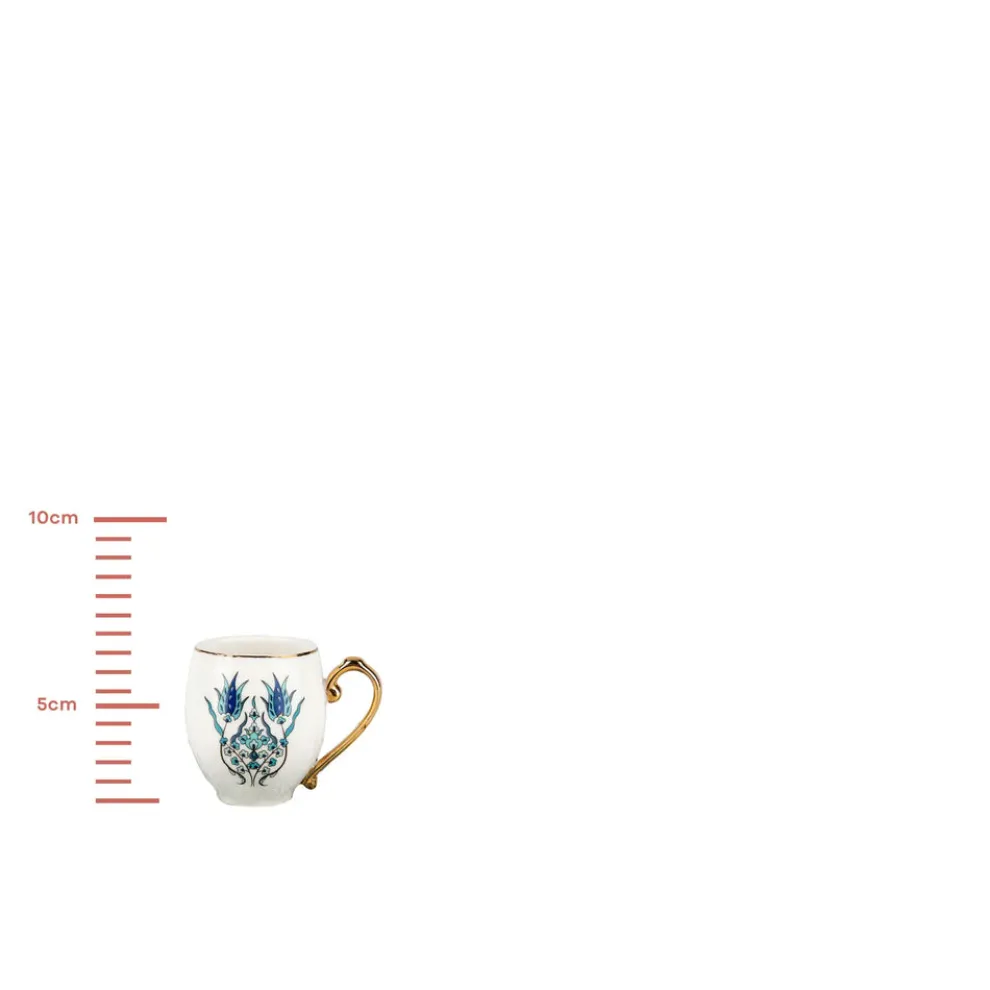 Karaca İznik 4-Piece Porcelain Espresso Turkish Coffee Cup Set for 2 People, 80ml, White Blue