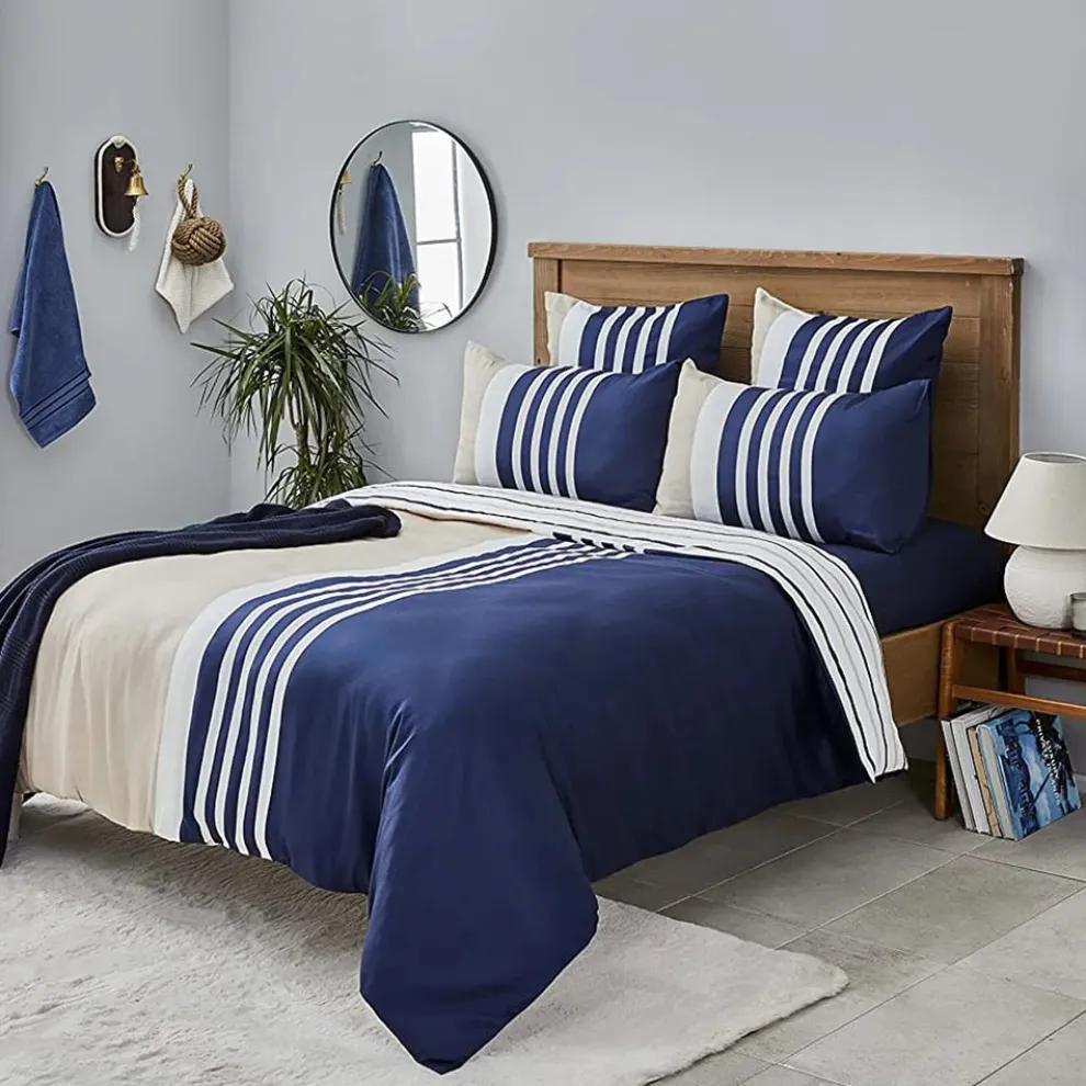 Nautica Home Aport 100% Cotton Duvet Cover Set, King, 230cmx220cm, Navy Blue