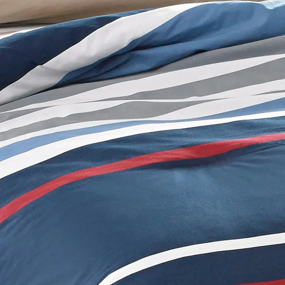 Nautica Home Bradford 100% Turkish Cotton Duvet Cover Set, King, 230cmx220cm, Navy Blue Multi