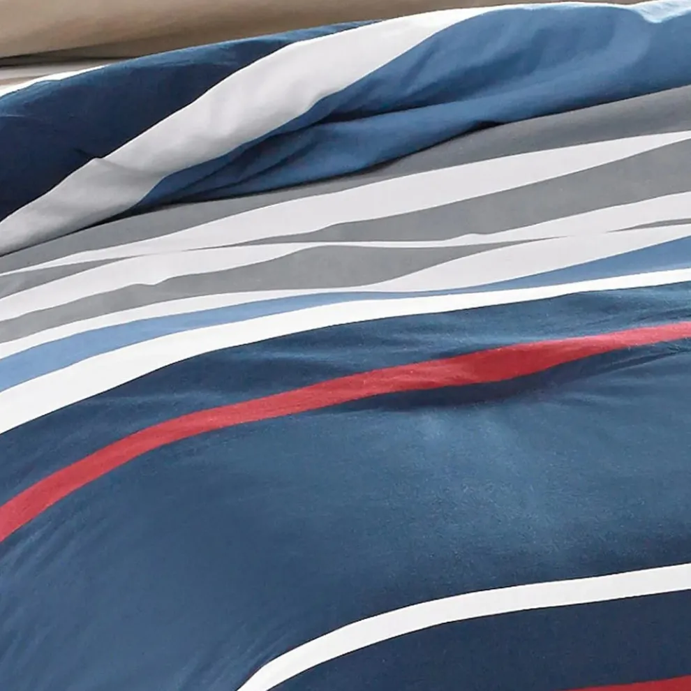 Nautica Home Bradford 100% Turkish Cotton Duvet Cover Set, Single, 140cmx200cm, Navy Blue Multi