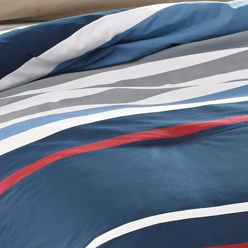 Nautica Home Bradford 100% Turkish Cotton Duvet Cover Set, Super King, 260cmx220cm, Navy Blue Multi
