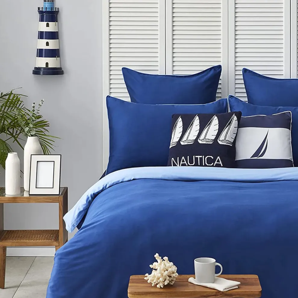 Nautica Home Creek 100% Cotton Duvet Cover Set, King, 230cmx220cm, Blue Navy Blue