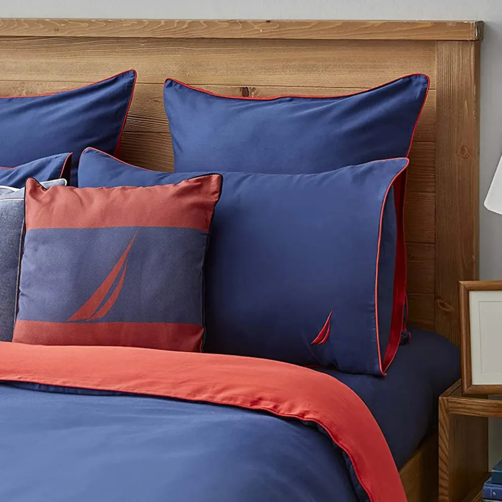 Nautica Home Creek 100% Cotton Duvet Cover Set, Double, 200cmx200cm, Navy Blue Red
