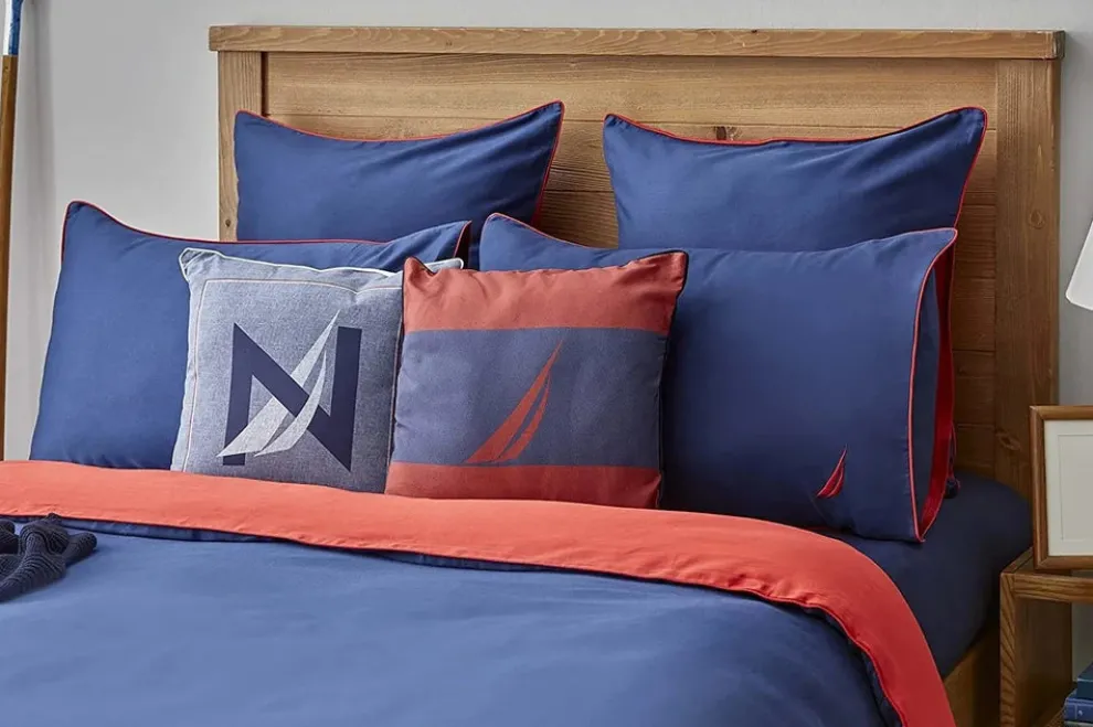 Nautica Home Creek 100% Cotton Duvet Cover Set, King, 230cmx220cm, Navy Blue Red