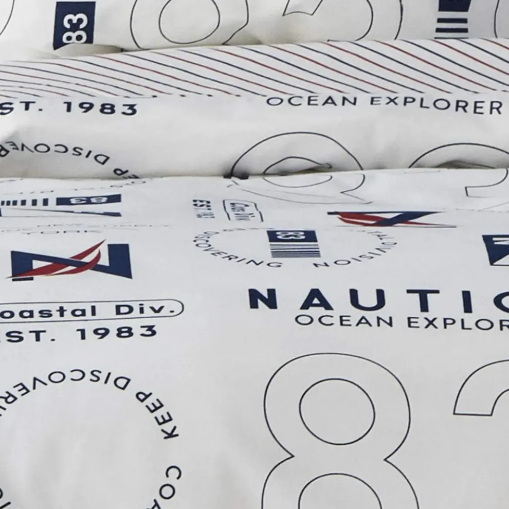 Nautica Home Discovery 100% Turkish Cotton Duvet Cover Set, Double, 200cmx200cm, White Multi