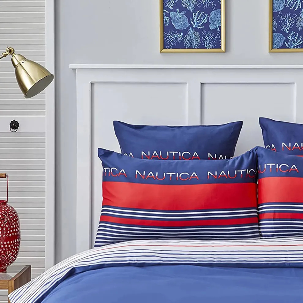 Nautica Home Drifting 100% Cotton Duvet Cover Set, Single, 140cmx200cm, Navy Blue Multi