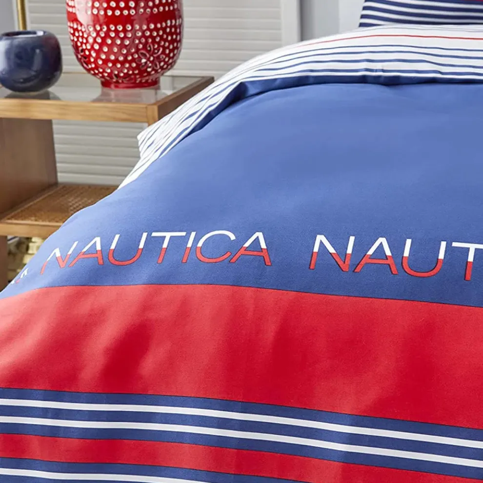Nautica Home Drifting 100% Cotton Duvet Cover Set, Single, 140cmx200cm, Navy Blue Multi