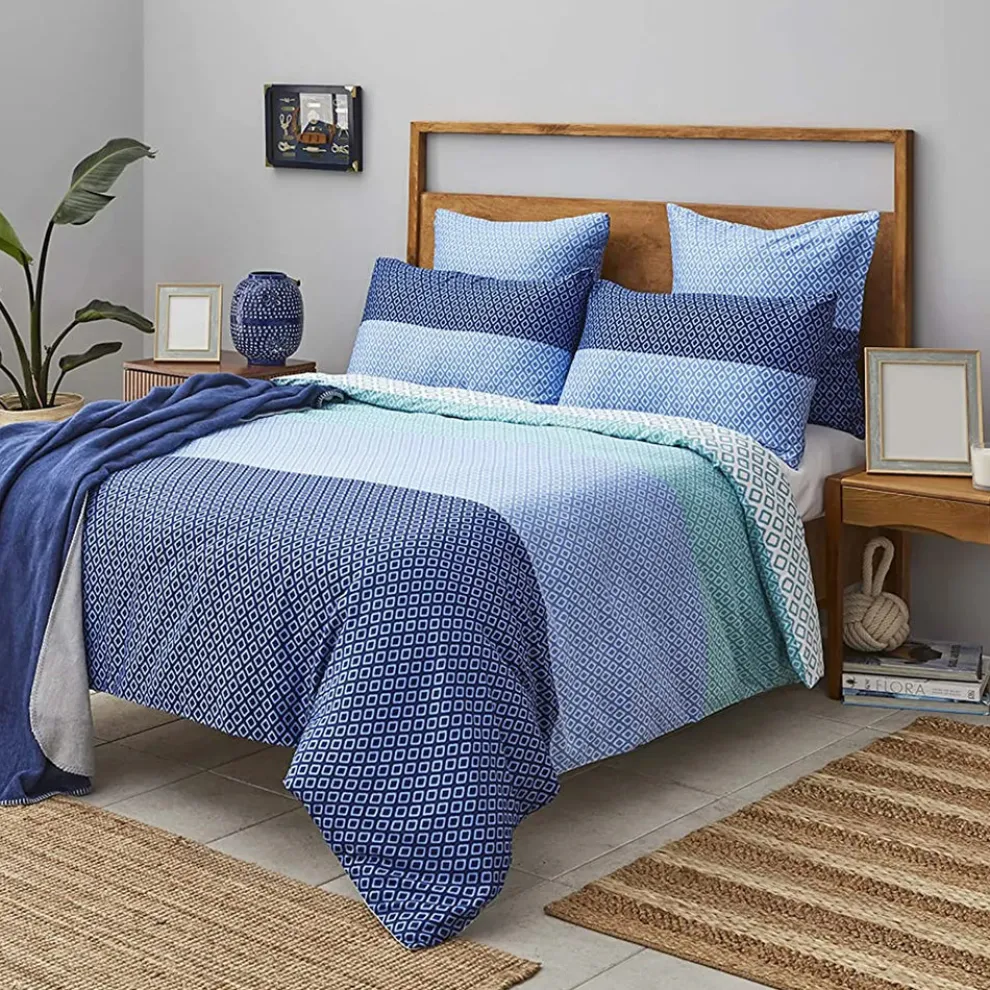 Nautica Home Grace 100% Cotton Duvet Cover Set, King, 230cmx220cm, Blue Multi