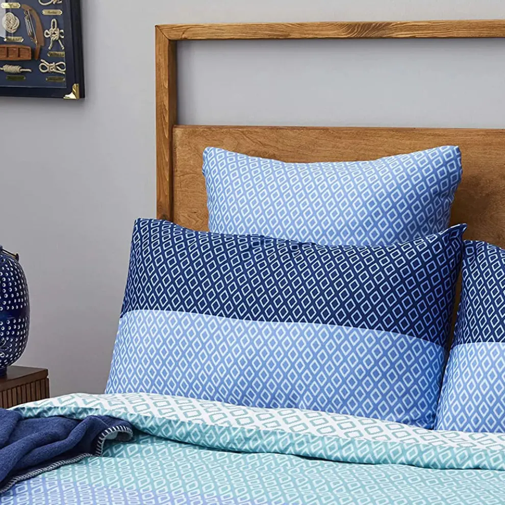 Nautica Home Grace 100% Cotton Duvet Cover Set, King, 230cmx220cm, Blue Multi