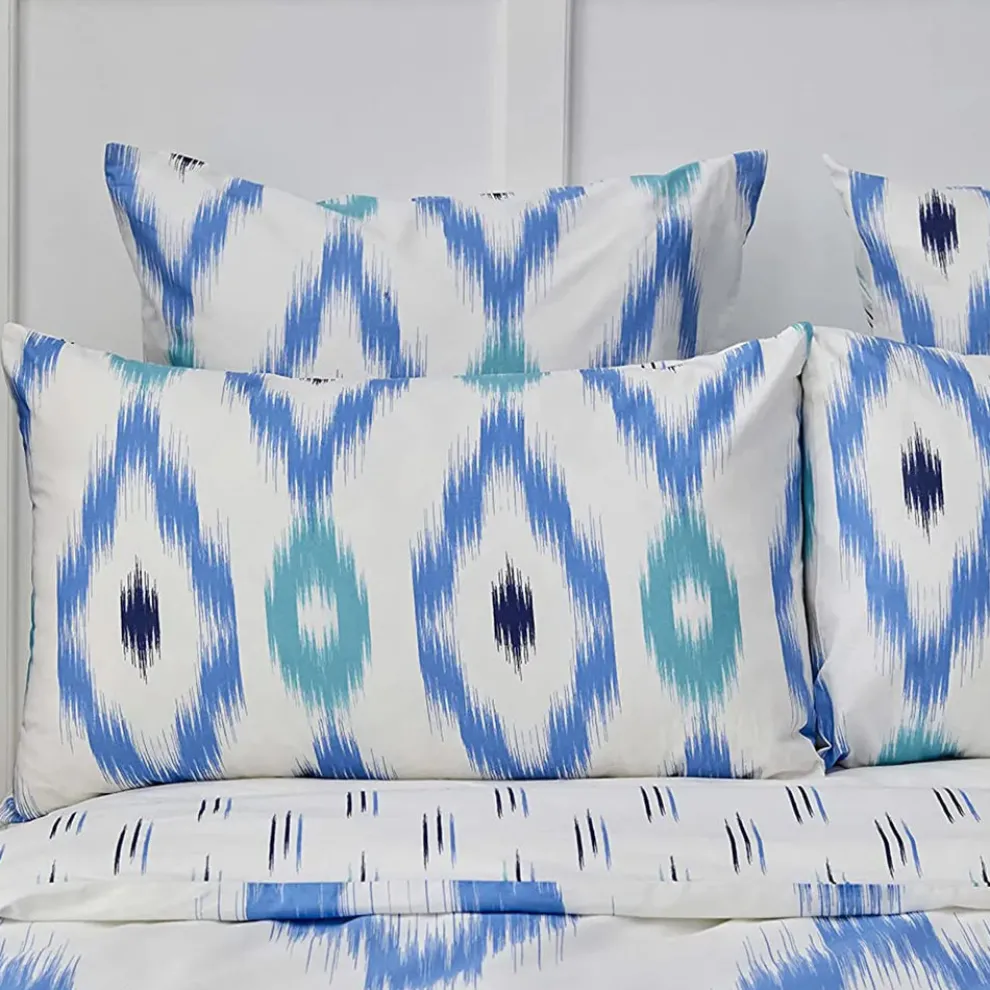 Nautica Home Ikat 100% Cotton Duvet Cover Set, Double, 200cmx200cm, White Blue
