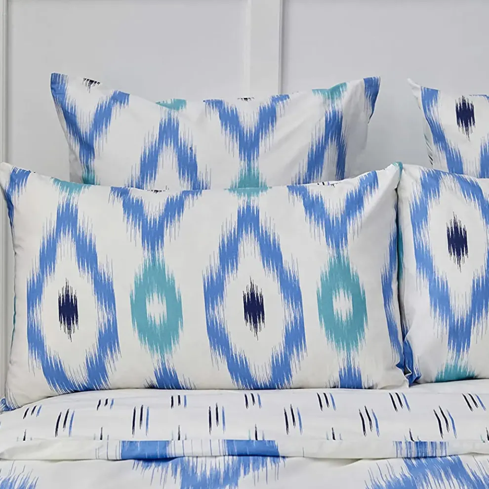 Nautica Home Ikat 100% Cotton Duvet Cover Set, Single, 140cmx200cm, White Blue
