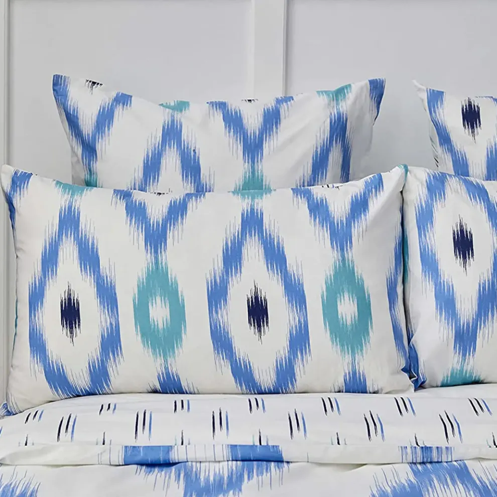 Nautica Home Ikat 100% Cotton Duvet Cover Set, King, 230cmx220cm, White Blue