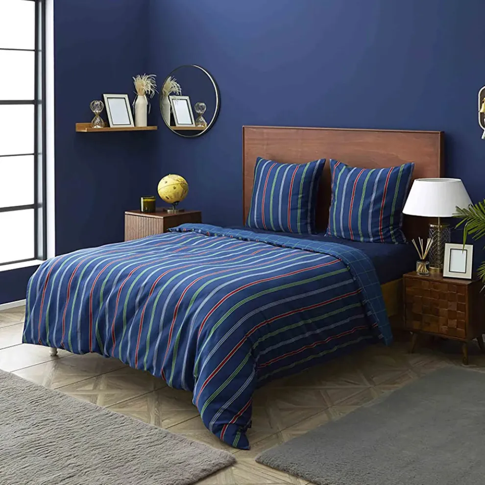 Nautica Home Ray 100% Cotton Duvet Cover Set, King, 230cmx220cm, Navy Blue Multi