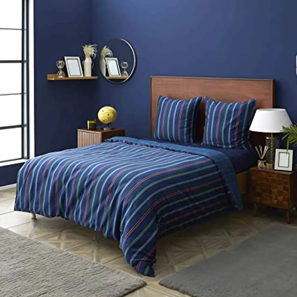 Nautica Home Ray 100% Cotton Duvet Cover Set, Double, 200cmx200cm, Navy Blue Multi