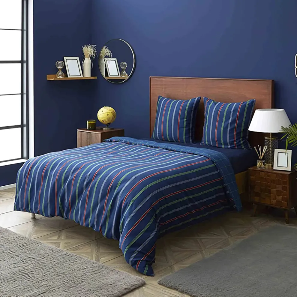 Nautica Home Ray 100% Cotton Duvet Cover Set, Single, 140cmx200cm, Navy Blue Multi
