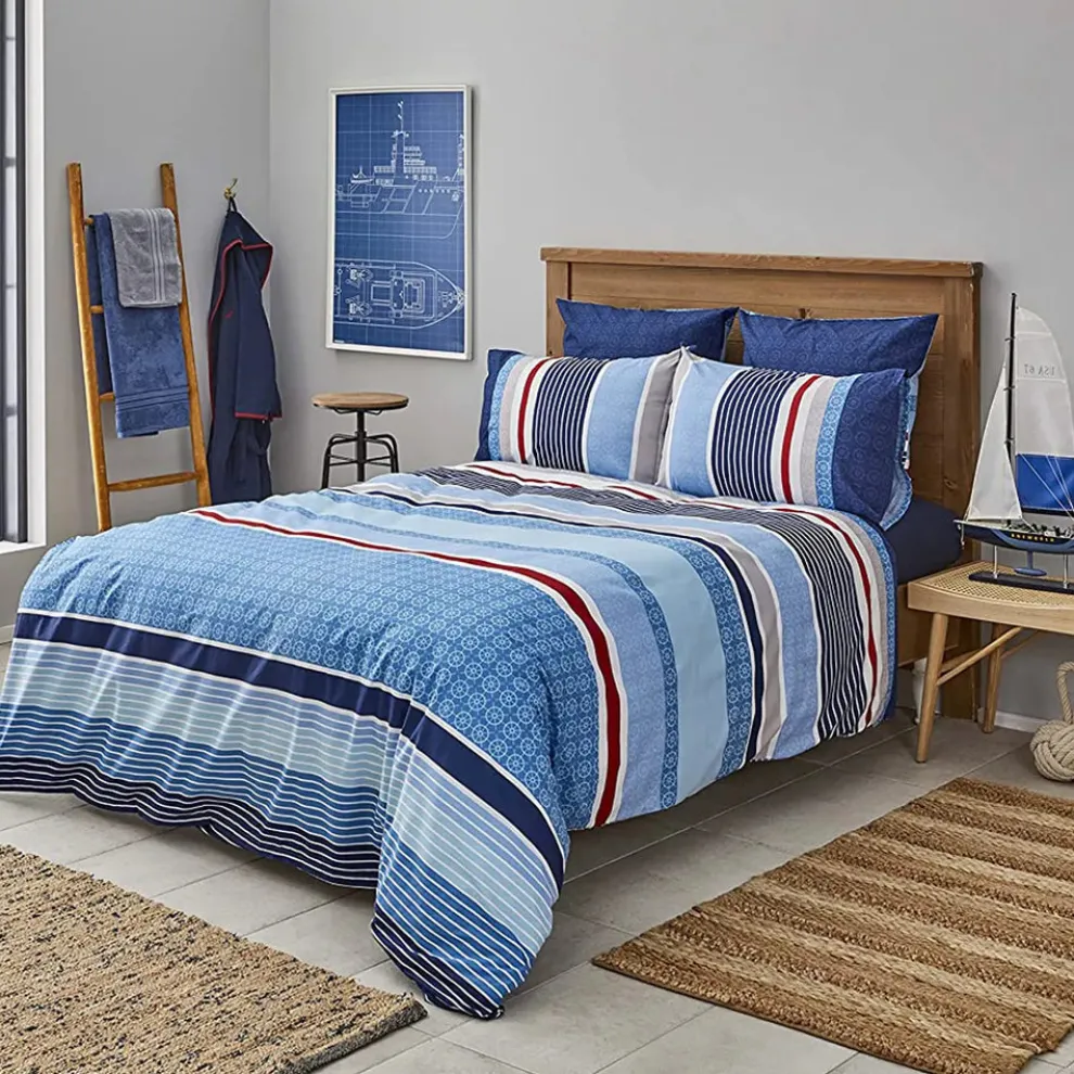 Nautica Home Spinning 100% Turkish Cotton Duvet Cover Set, Single, 140cmx200cm, Blue Multi