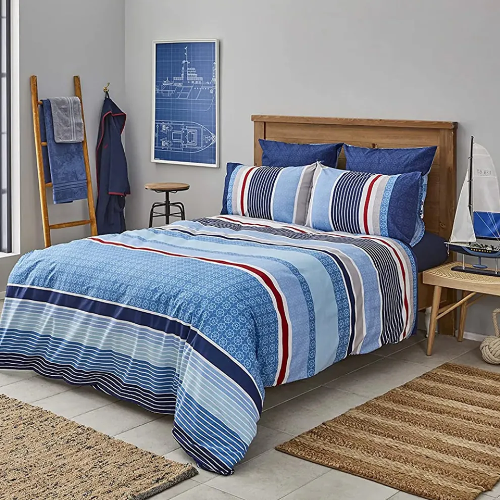 Nautica Home Spinning 100% Turkish Cotton Duvet Cover Set, Double, 200cmx200cm, Blue Multi