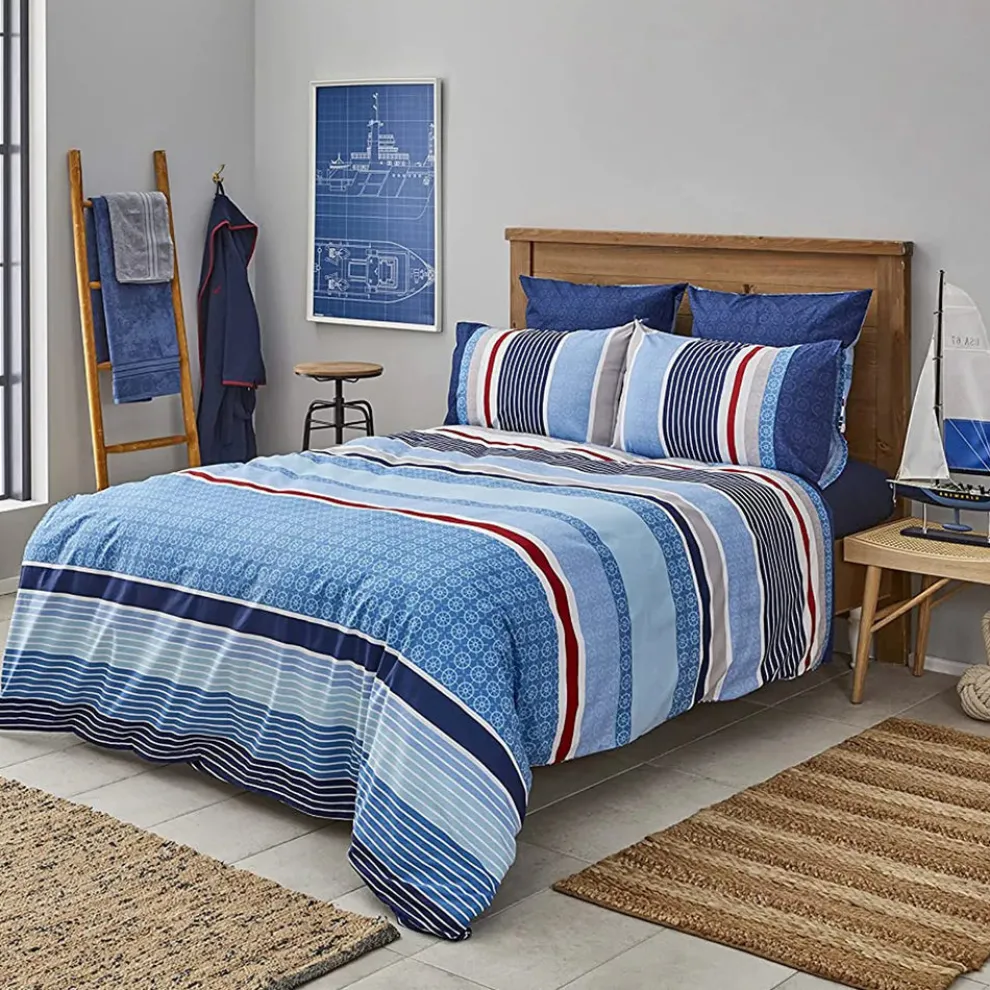 Nautica Home Spinning 100% Turkish Cotton Duvet Cover Set, King, 230cmx220cm, Blue Multi