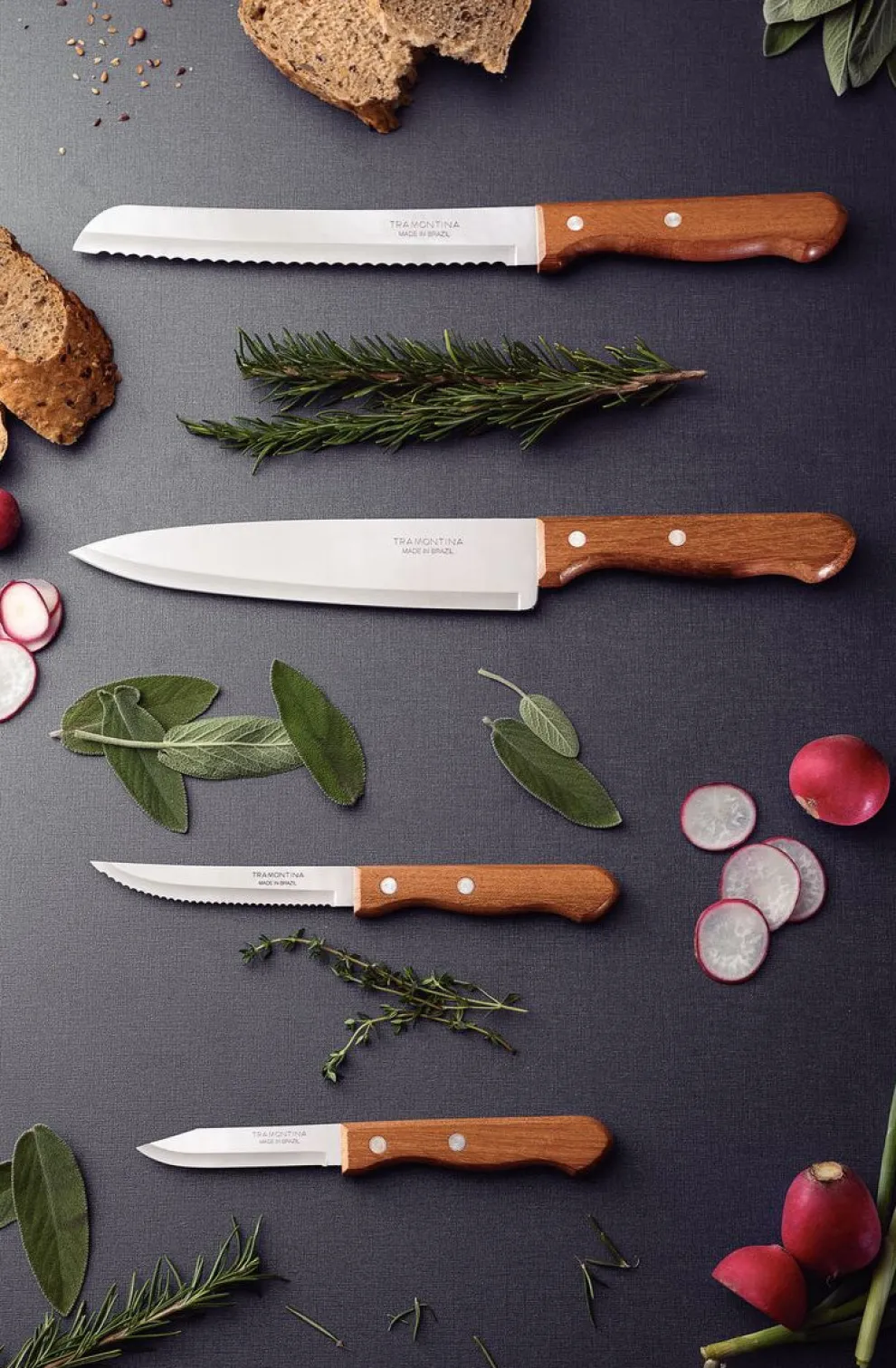 Tramontina 4-Piece Stainless Steel Kitchen Knife Set, Grey