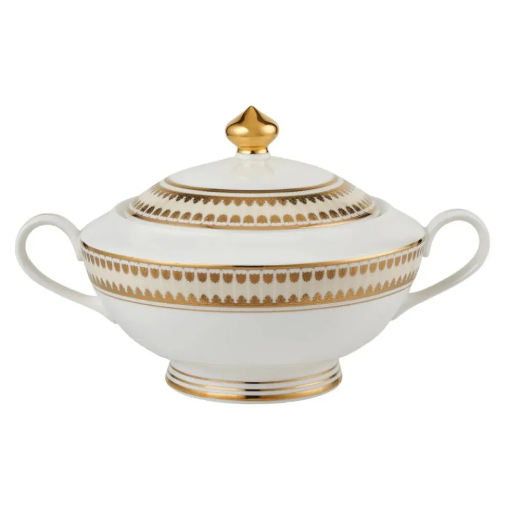 Weimar Joanna Of Bavaria 63-Piece Fine Bone China Dinner Set for 12 People, White Gold