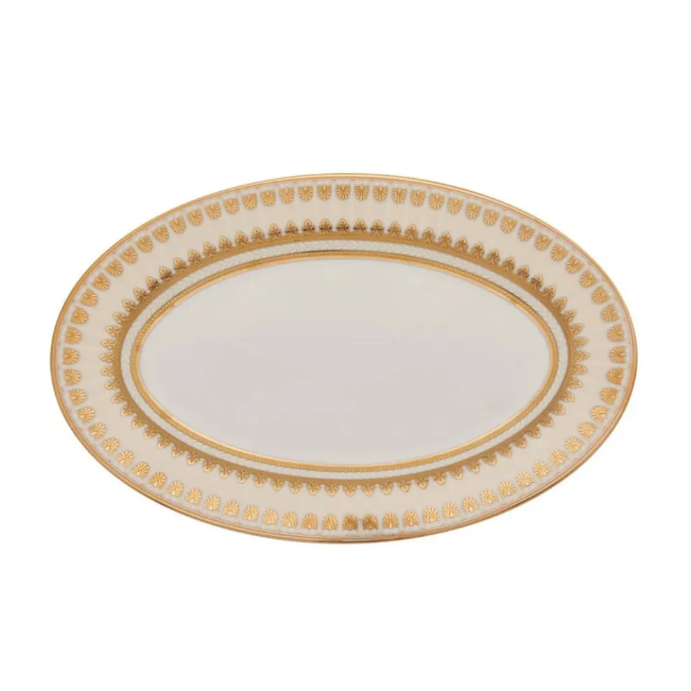 Weimar Joanna Of Bavaria 63-Piece Fine Bone China Dinner Set for 12 People, White Gold